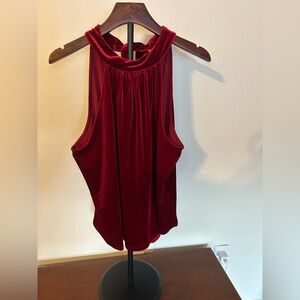 Shinestar Rich Red Velvet Sleeveless Blouse